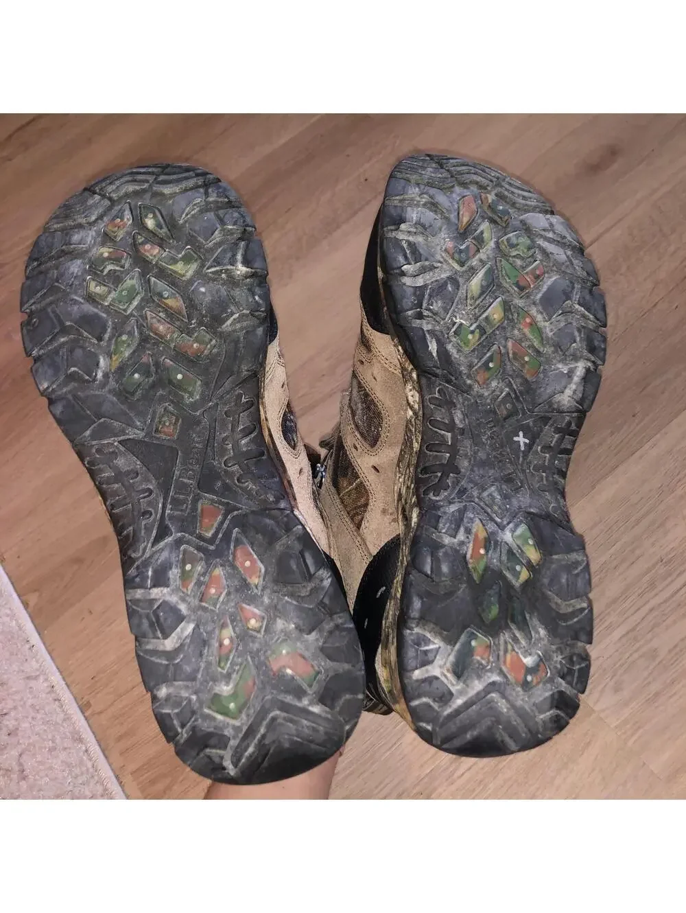 LL BEAN HUNTING HIKING TRAIL BOOTS CAMO BROWN GREEN MENS SIZE 13 WIDE